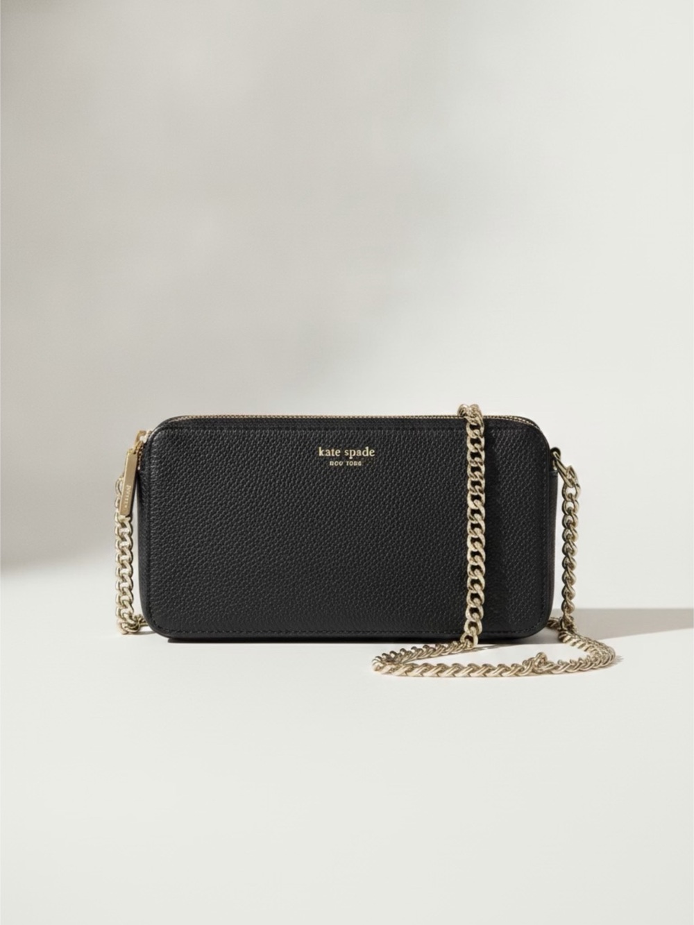 kate spade Black Pebbled Leather Crossbody with Gold Chain